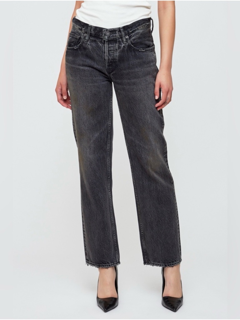 Moussy Vintage Iona Low Rise Straight Jeans Black Size 27